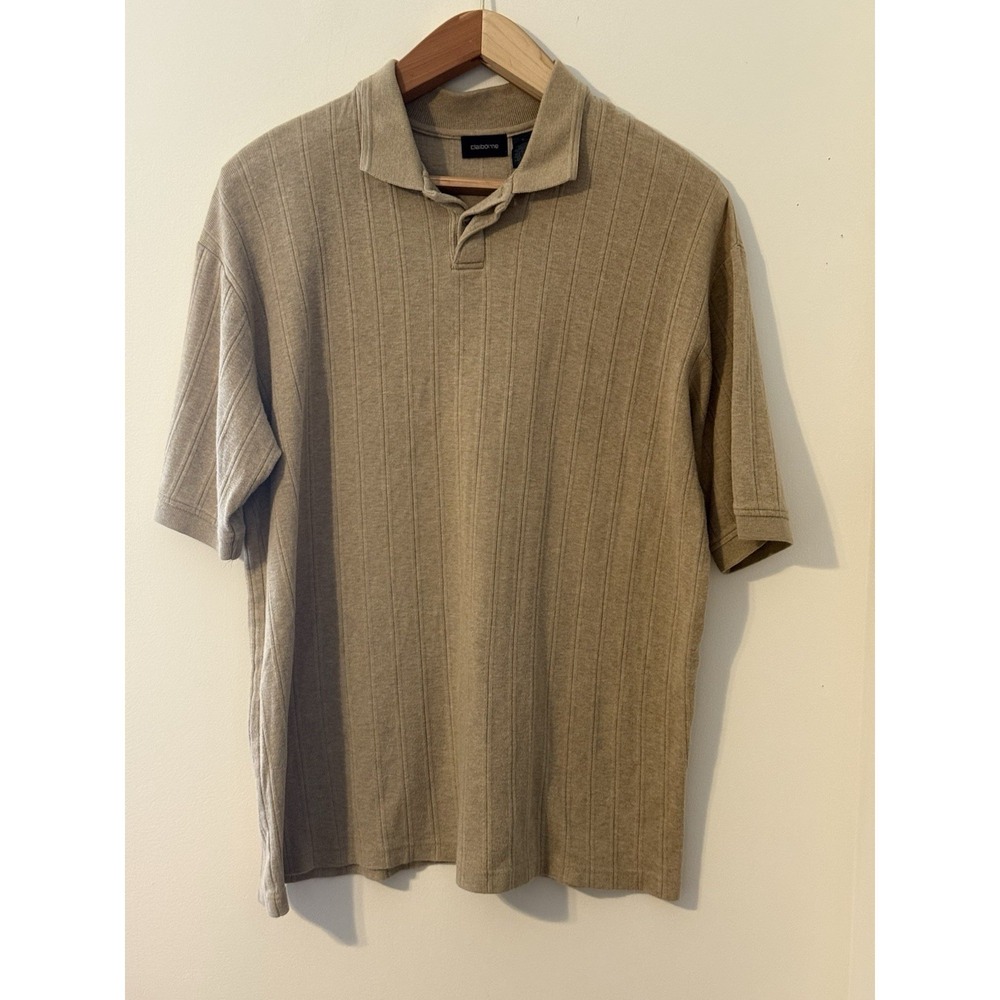 Claiborne Men's Striped Polo Shirt Beige XL 100% Cotton Short Sleeve Preppy
